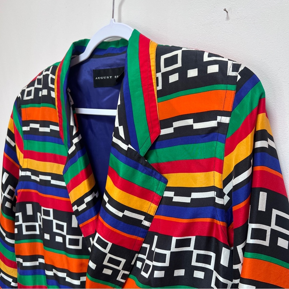 August Silk 100% Silk 80s Colorful Graphic Women's Jacket, Oversized 8 - Picture 4 of 5